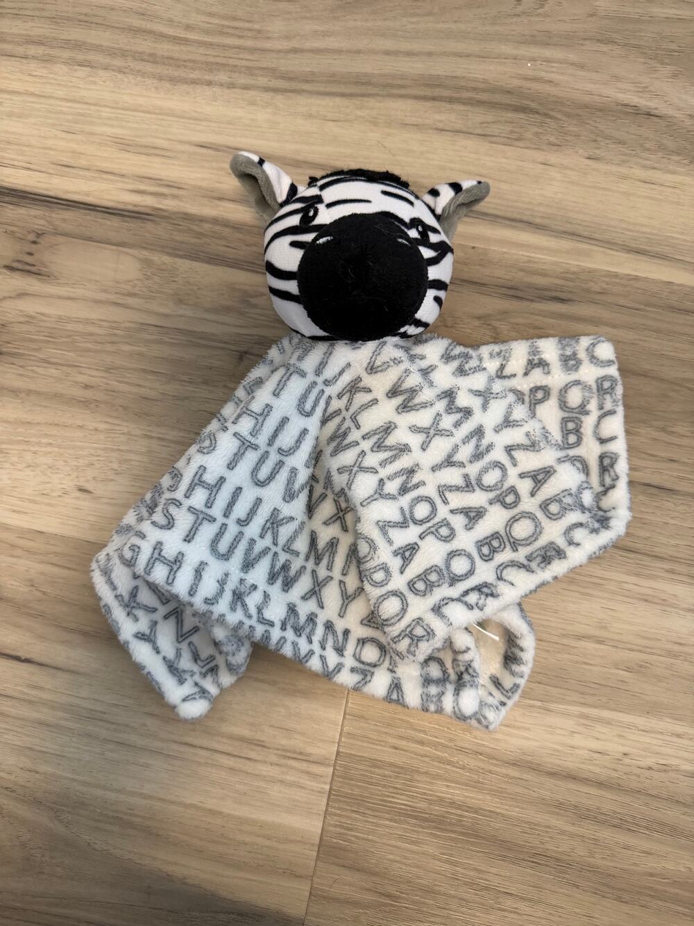 Lila & Jack Lovey Zebra Plush Head Alphabet Design Black White Security Blanket